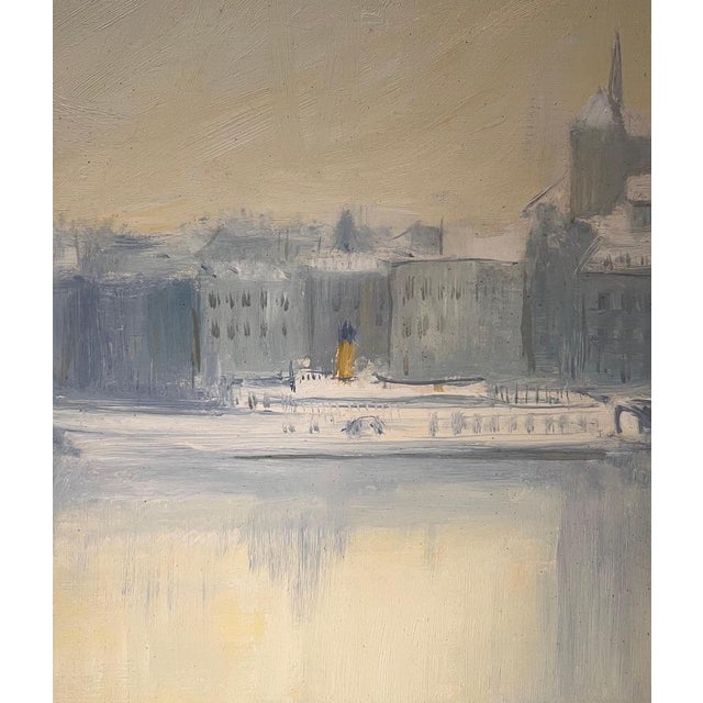 Modern Claude Sauthier, Mont-Blanc Quay, Oil on Wood, 1970s For Sale - Image 3 of 11