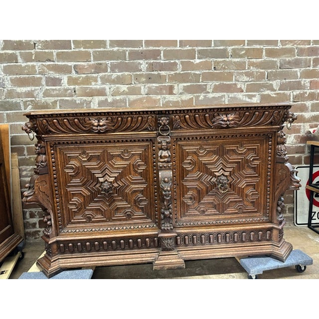Antique Renaissance Revival Carved Oak Sideboard For Sale - Image 11 of 11