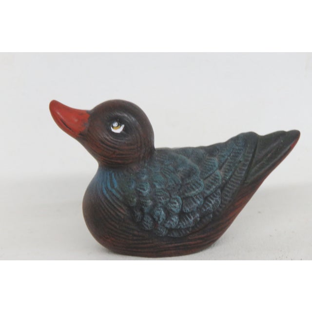 Figurative Duck Miniature Ceramic Figurine Hand Painted Green Blue Feathers Red Bill 4522b For Sale - Image 3 of 12