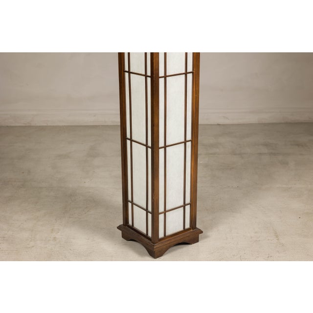 Vintage Tall Japanese Shoji Style Floor Lamp with Rice Paper Panels For Sale - Image 16 of 16