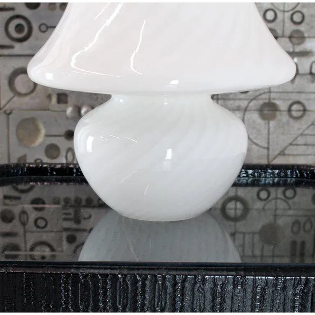 White 1970s Vintage Vetri Swirl Milk Murano Glass Mushroom Lamps- a Pair For Sale - Image 8 of 12