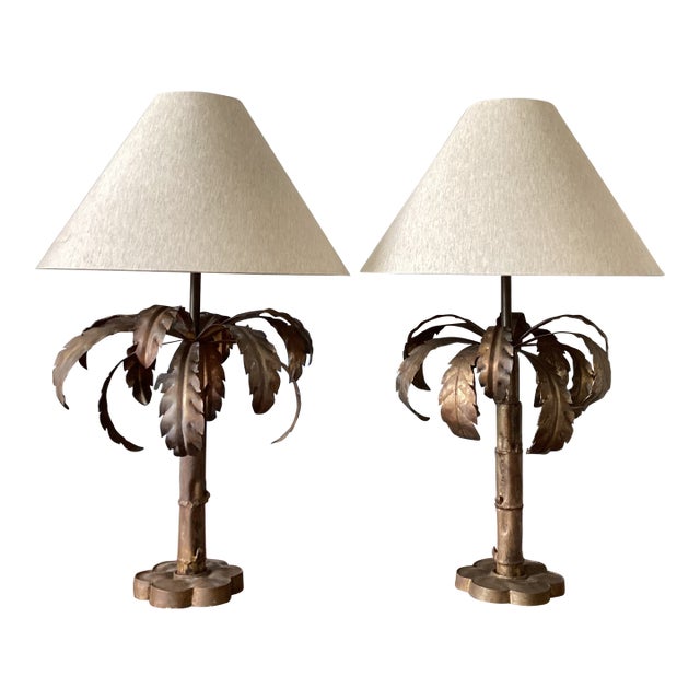 1970s Niermann Weeks Attributed Gilt Palm Tree Lamps – Fully Restored - a Pair For Sale