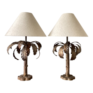 1970s Niermann Weeks Attributed Gilt Palm Tree Lamps – Fully Restored - a Pair