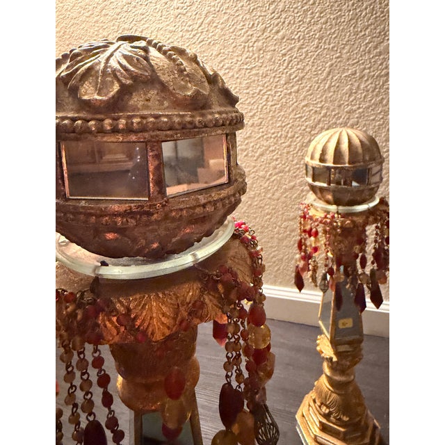 19th Century Pair of 19th Century Italian Giltwood & Gesso Candlesticks With Inset Mirror Panels For Sale - Image 5 of 10