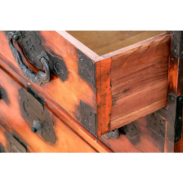 Wood Antique Japanese Meiji Period Tansu Chest of Drawers Iron Hardware Elm Wood For Sale - Image 7 of 12