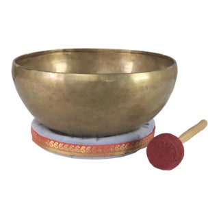 Vintage Singing Bowl or Standing Bowl Bronze Hand Made With Mallet on Pillow For Sale