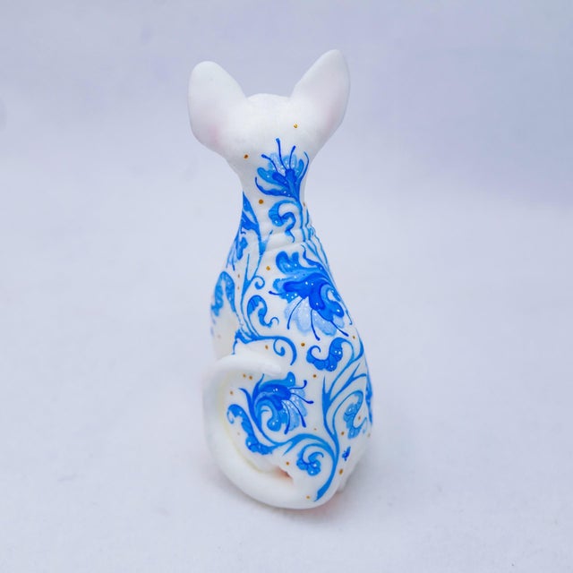 Porcelain Pattern Sphynx 1 by Nana Williams | Resin cast, acrylic gouache of a decorated Sphynx cat For Sale - Image 4 of 5