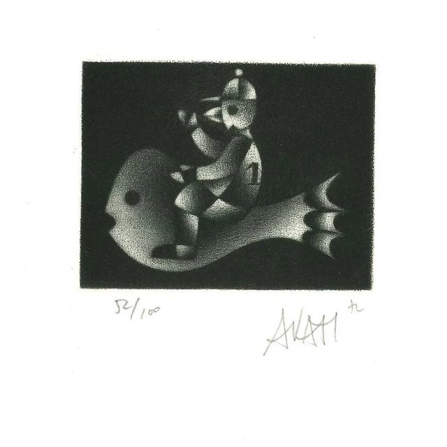 Fish Rider - Original Etching on Paper by Mario Avati - 1970s 1970s For Sale