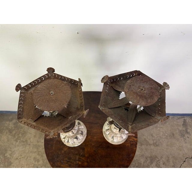 19th Century Pair of 19th Century Italian Lanterns With Carved and Painted Bases For Sale - Image 5 of 13
