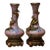 Vintage Chinese Pink Enamel Vase Pair With Dragon Relief and Filigree Stands For Sale