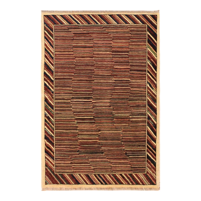 Boho Chic Gabbeh Blue/Red Wool Rug - 3'3'' X 4'9'' For Sale