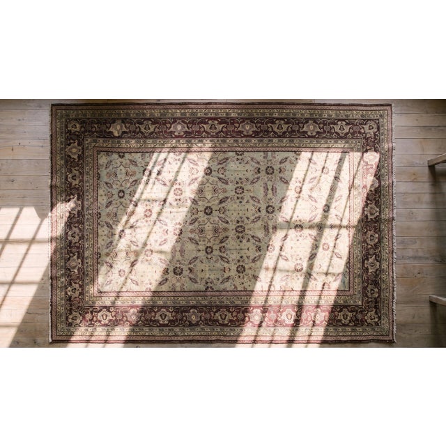 Transcendental Light Blue and Beige Color With Floral Design Antique Agra Rug For Sale In New York - Image 6 of 8