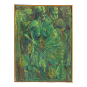 Mid 19th Century Green Underworld Acrylic Paint on Canvas, Nude Women