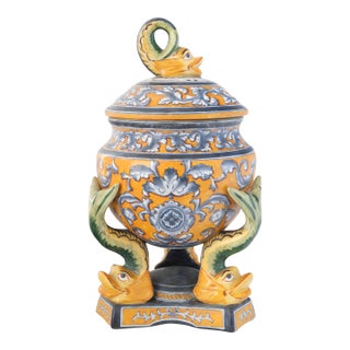 Vintage Faience Urn With Dolphins For Sale