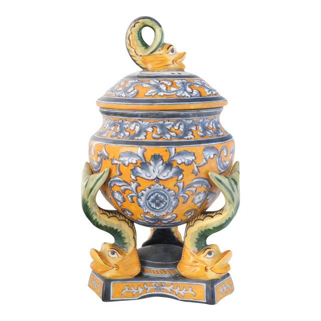 Vintage Faience Urn With Dolphins For Sale