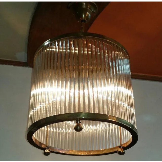 Art Deco 1940s Art Deco Skyscraper Brass & Glass Rod Ship Light Chandelier For Sale - Image 3 of 6