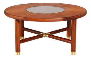 Mid-Century Round Coffee Table with Smoked Glass Top and Brass Feet from G-Plan, 1960s