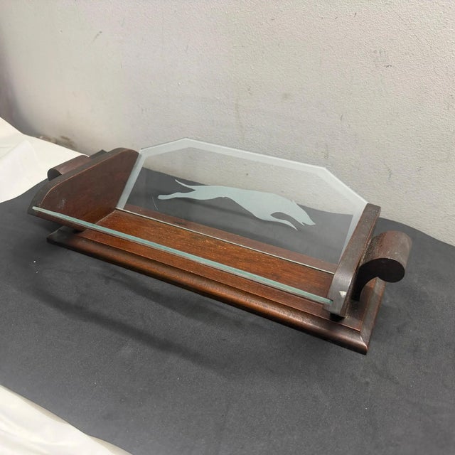1930s Art Deco Wood and Greyhounds Etched Glass French Centerpiece For Sale - Image 6 of 14