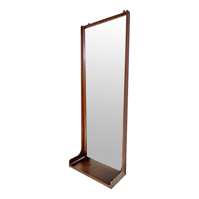 C. 1960s Mid-Century Wall Mirror in Walnut With Shelf For Sale