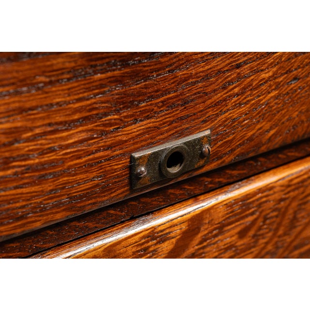 Copper Antique Oak Filing Cabinet With Japanned Hardware For Sale - Image 8 of 17