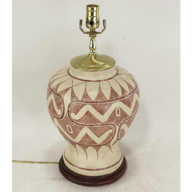 White Vintage Exquisite Tribal-Style Ceramic Ginger Jar Table Lamp For Sale - Image 8 of 9