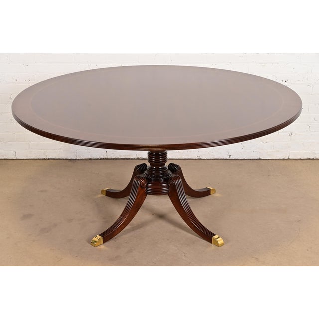 Baker Furniture Georgian Banded Mahogany Pedestal Dining Table, Newly Refinished For Sale - Image 10 of 10