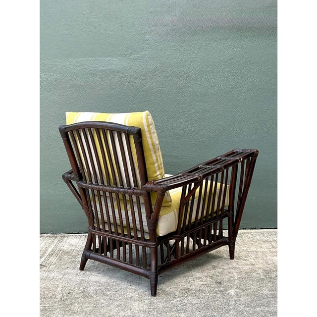 Vintage Stick Rattan Rattan Lounge Chair in Ralph Lauren Cabana Stripe For Sale In West Palm - Image 6 of 12