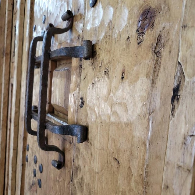 Handcrafted Solid Wood Rustic Door – Custom Spanish Colonial Double Sidelight Design Made to Order For Sale In Denver - Image 6 of 18