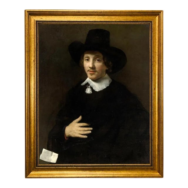 "Portrait of a Man" Contemporary Reproduction Print on Canvas After Willem Drost, Framed For Sale