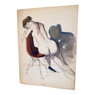 Mid 20th Century Figurative Female Nude Mixed-Media Painting For Sale