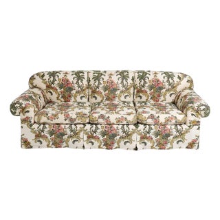 Jean Monro Chinoiserie Fabric Three Seat Roll Arm Sofa For Sale