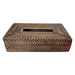 Vintage Brown Rattan Long Tissue Box Cover For Sale