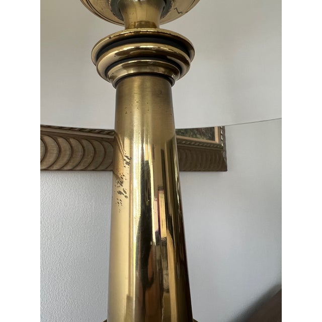 Ceramic Vintage Tall Stiffel Brass & White Porcelain Lamp For Sale - Image 7 of 11