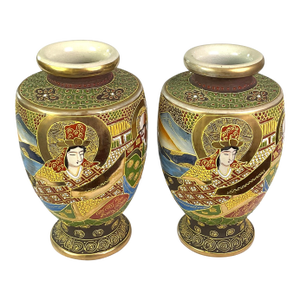 Late 19th Century Kutani “1000 Faces Immortal” Hand Painted Earthenware Japanese Vases - a Pair