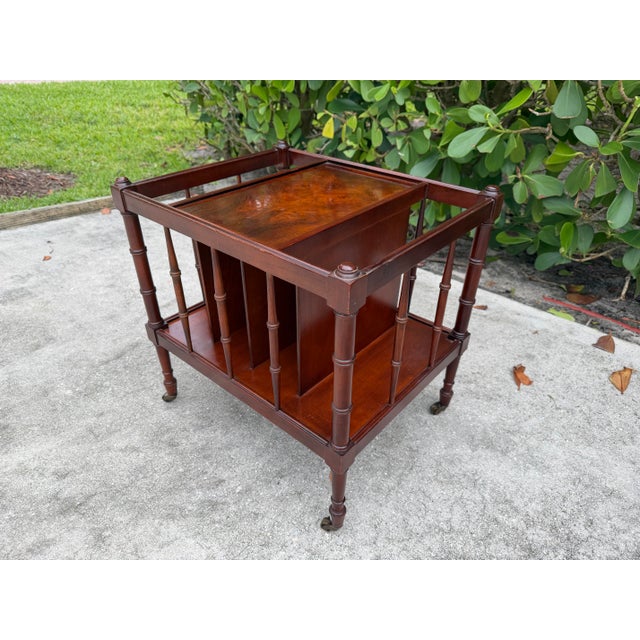 Hekman Furniture Vintage Faux Bamboo Burl-Top Magazine Rack Side Table For Sale - Image 4 of 14