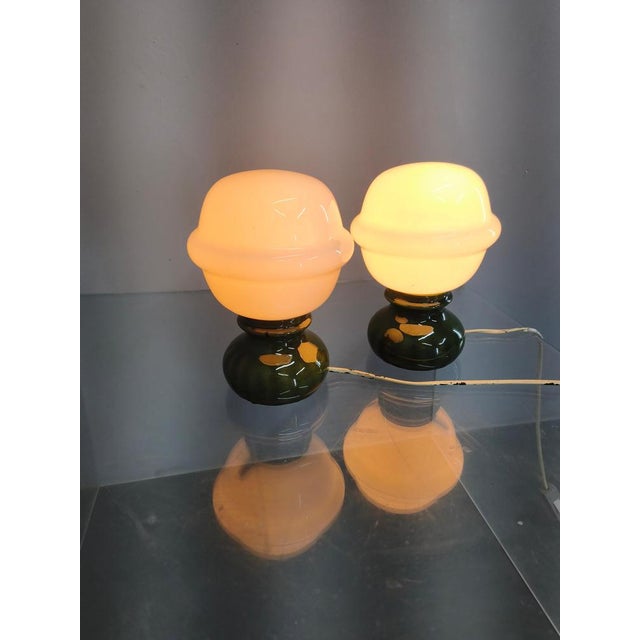 Milk Glass and Green Ceramic Table Lamps, Czech, 1970s, Set of 2 For Sale - Image 3 of 13