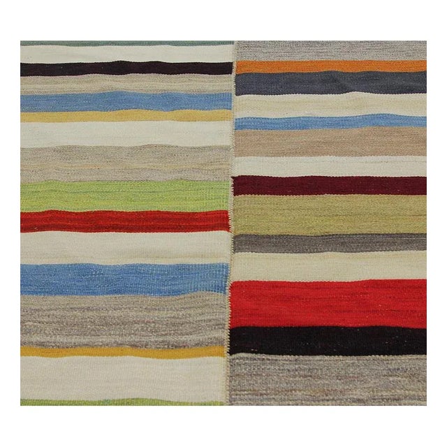 Beige Handwoven Flatweave Scandinavian Style Persian Kilim Rug 3’4″ X 4’10” For Sale - Image 8 of 9