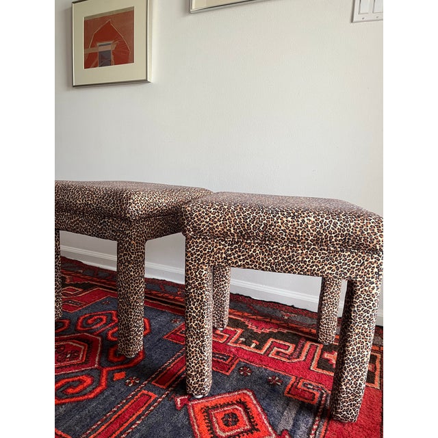 Vintage Pair of Leopard Print Upholstered Vanity Stools – Hollywood Regency Style For Sale In West Palm - Image 6 of 11