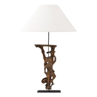 1900s Italian Wood Carved Table Lamp On Metal Base For Sale