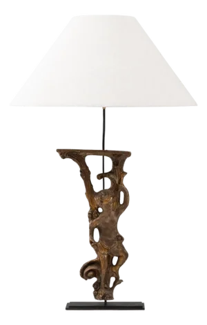 1900s Italian Wood Carved Table Lamp On Metal Base