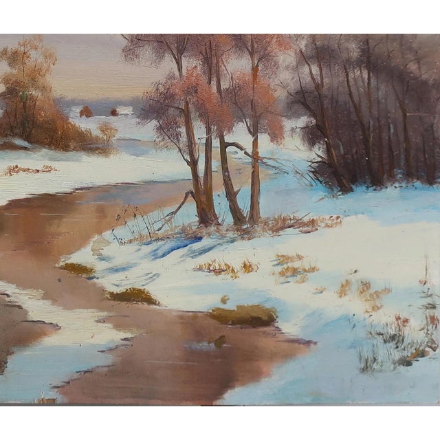 Antique Winter Impressionism Painting Ukrainian Landscape Oil Art 49.5-59,5 For Sale - Image 6 of 6