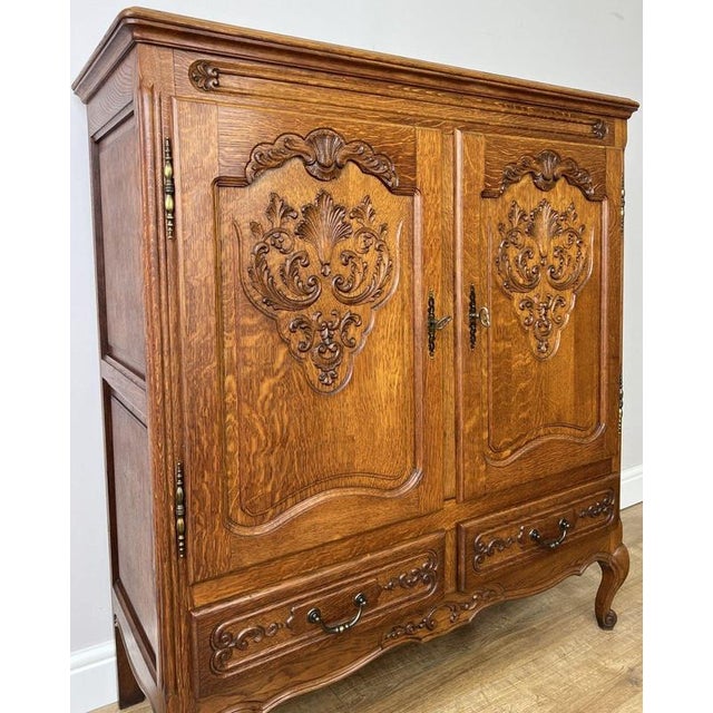 Vintage French Louis XIV Oak Sideboard with Carved Cupboard For Sale - Image 4 of 13