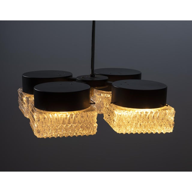 1970s Four-Light Glass and Metal Chandelier from Kamenický Šenov, 1970s For Sale - Image 5 of 8