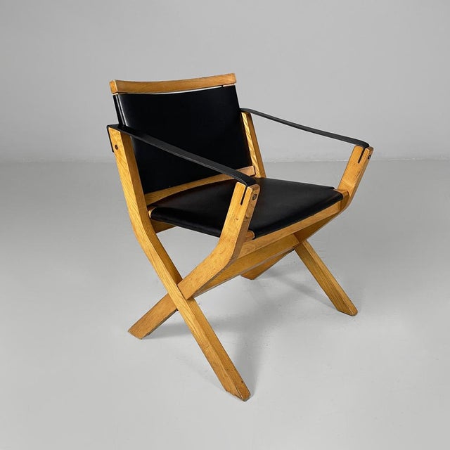 Early 21st Century Italian Kiu Armchair in Wood and Black Leather from Luxoritalia, 2010s For Sale - Image 5 of 18