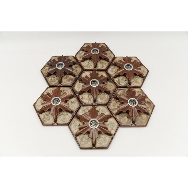 Ceramic Brown Wall Lights, Germany, 1970s, Set of 7 For Sale - Image 14 of 14