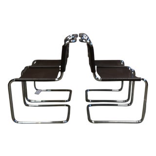 Mid Century Marcel Breuer Chrome & Leather Chairs - Set of 4 For Sale
