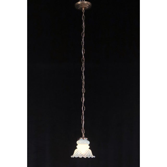Mid 20th Century Art Nouveau Swirl Opal Glass Hanging Pendant Light For Sale In New York - Image 6 of 10