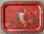 Antique early 20th century French red tole rectangular tray with Chinoiserie decoration. Traditional scene shows figures...