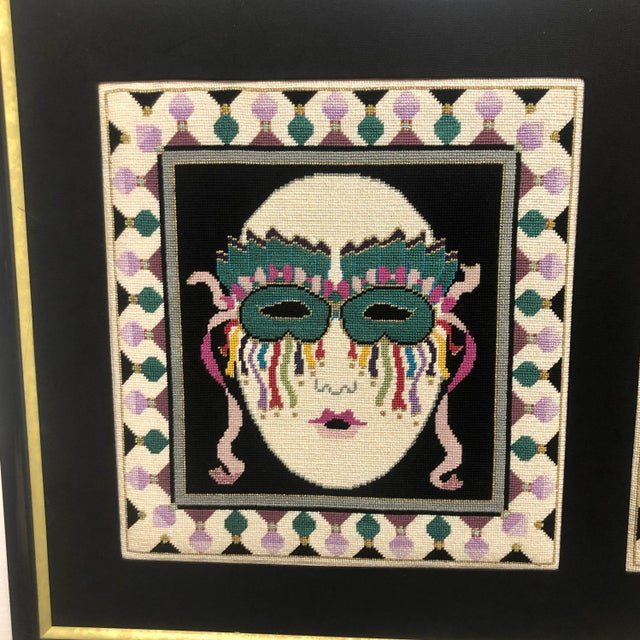 Stunning framed set of three carnival maiden faces and masks. purple, green, gold, white with black framed, Mardi Gras...