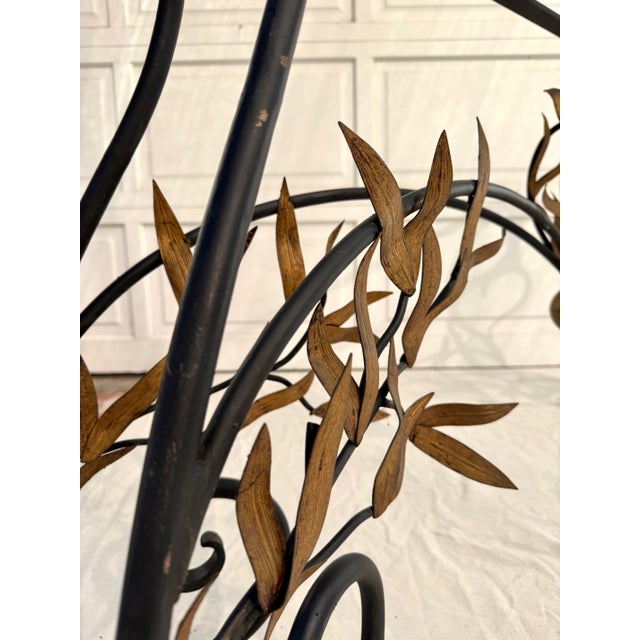 Black 1960s Italian Style Wrought Iron & Gilt Leaf Glass Console Table For Sale - Image 8 of 15